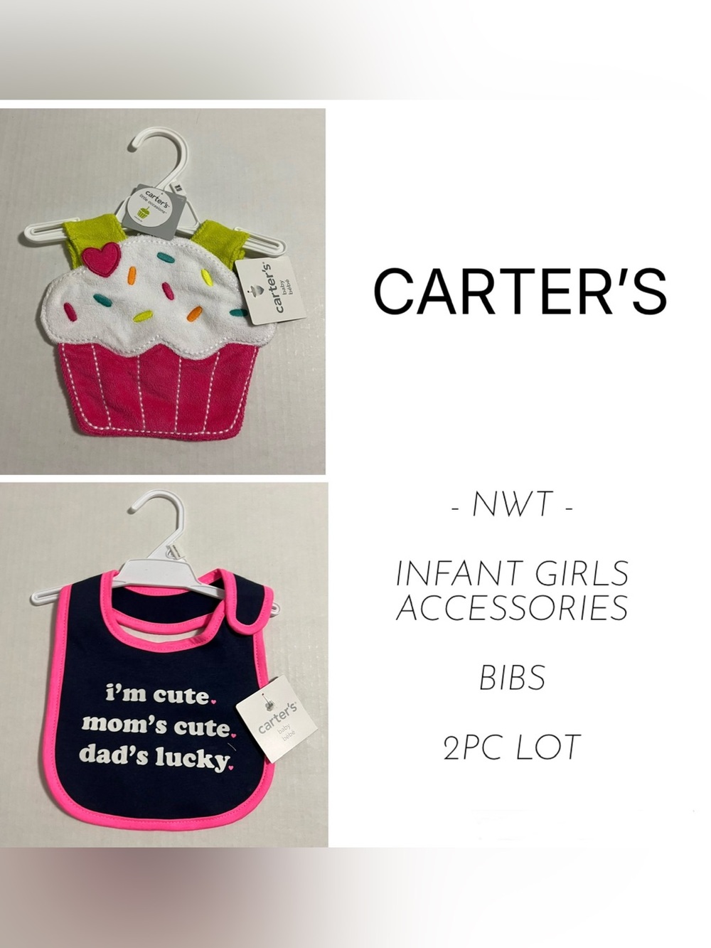 CARTER’S - NWT - 2PC LOT - INFANT GIRLS BIBS